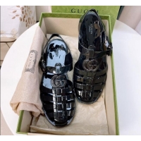 Grade Gucci Transparent Rubber PVC Strap Flat Sandals 201051 Black