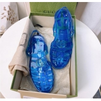 Trendy Design Gucci Transparent Rubber PVC Strap Flat Sandals Blue 0201064