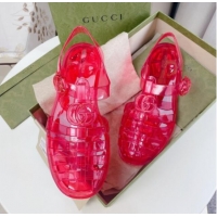 Fashionable Gucci Transparent Rubber PVC Strap Flat Sandals Red 201063