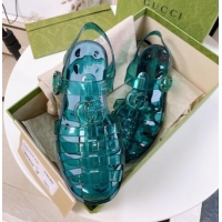 Good Looking Gucci Transparent Rubber PVC Strap Flat Sandals Green 201062