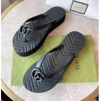 Perfect Gucci Rubber Flat Thong Sandals Black 201060