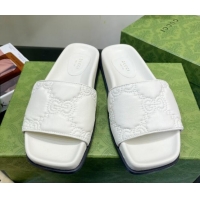 Best Price Gucci GG Lambskin Flat Slide Sandals White 020815