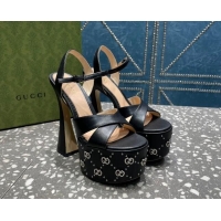 Sumptuous Gucci Leather Interlocking G Studs Platform Sandal 15.5cm Black 020821