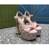 Classic Hot Gucci Leather Interlocking G Studs Platform Sandal 15.5cm Light Pink 020822