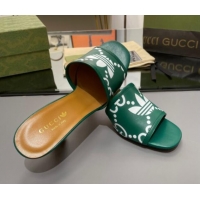 Luxury adidas x Gucci Leather Slide Sandals 7.5cm Green 020827