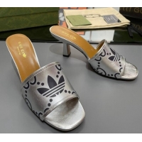 Good Quality adidas x Gucci Leather Slide Sandals 7.5cm Silver 020830