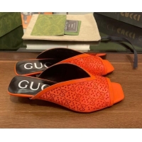 Most Popular Gucci Fabric Heel Slide Sandals with Crystal GG 3.5cm Orange 020832