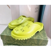 Perfect Gucci Perforated GG Rubber Mules 2cm Lemon Green 020842