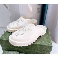 Top Grade Gucci Perforated GG Rubber Mules 2cm White 020845