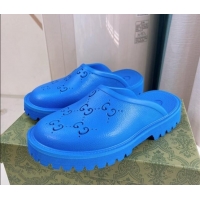 Best Quality Gucci Perforated GG Rubber Mules 2cm Blue 020846