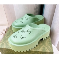 Custom Gucci Perforated GG Rubber Platform Mules 5.5cm Light Green 020851