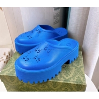 Unique Style Gucci Perforated GG Rubber Platform Mules 5.5cm Blue 020853