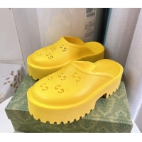 Best Product Gucci Perforated GG Rubber Platform Mules 5.5cm Yellow 020854