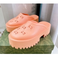 Most Popular Gucci Perforated GG Rubber Platform Mules 5.5cm Peachy Pink 020856