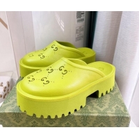 Discount Gucci Perforated GG Rubber Platform Mules 5.5cm Lemon Green 020857