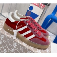 Top Grade Gucci x Adidas Gazelle Suede and Velvet Sneakers Red 021355