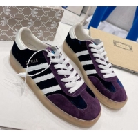 Good Looking Gucci x Adidas Gazelle Suede and Velvet Sneakers Purple 021356