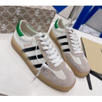 Sumptuous Gucci x Adidas Gazelle Suede and Velvet Sneakers White/Grey 021359