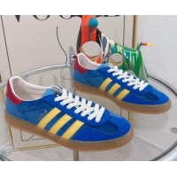 Pretty Style Gucci x Adidas Gazelle Suede and Velvet Sneakers Blue 021361