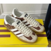 Top Design Gucci x Adidas Gazelle GG Canvas Sneakers Brown/White 021363