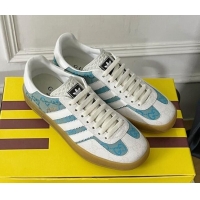 Luxury Gucci x Adidas Gazelle GG Canvas Sneakers Light Blue 021365