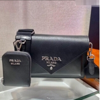 Trendy Design Prada Saffiano Leather Mini Envelope Bag 1BP020 Black 2021