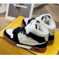 Classic Hot Fendi Match Shearling High-top Sneakers in Grained Leather and Suede White/Black 120188