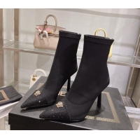 Best Grade Versace x Fendi Fendace Ankle Boots 10cm in Fabric and Crystal Black 122350