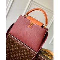 Inexpensive Louis Vuitton Capucines MM Bag in Taurillon leather with Ostrich Leather N81409 Dark Cherry-red 2023