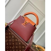 Top Quality Louis Vuitton Capucines Mini Bag in Taurillon leather with Ostrich Leather N81409 Dark Cherry-red 2023