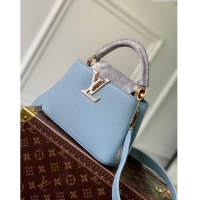 Good Product Louis Vuitton Capucines Mini Bag in Taurillon Calfskin with Exotic Karung Leather M21164 Blue 2023