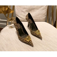 Top Grade Versace x Fendi Fendace Medusa FF Fabric High Heel Pumps 10.5cm Brown 122608