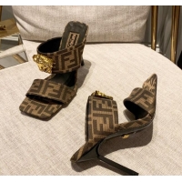 Good Quality Versace x Fendi Fendace Medusa FF Fabric High Heel Sandals 10.5cm Brown 122611