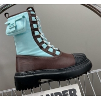 Perfect Fendi Domino Biker Ankle Boots with Pocket in Turquoise Blue Nylon 122839