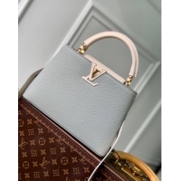 Luxury Cheap Louis Vuitton Capucines BB Bag in Taurillon Calfskin M21296 Steeple Gray/Greige 2023