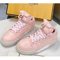 Popular Style Fendi Match High Top Sneakers with Pocket in Light Pink Nylon 122846