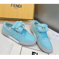 Sumptuous Fendi Match Low Top Sneakers with Pocket in Turquoise Blue Nylon 122851