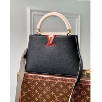 Famous Brand Louis Vuitton Capucines BB Bag in Taurillon Calfskin M21043 Black/Beige 2023