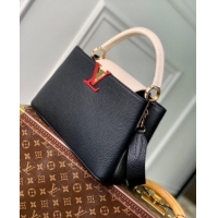 Top Quality Louis Vuitton Capucines MM Bag in Taurillon Calfskin M21043 Black/Beige 2023