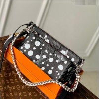 Good Product Louis Vuitton LVxYK Multi Pochette Accessoires Bag with Painted Dots in Grained Leather M46410 Black/White 