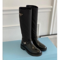 Modern Prada Brushed Leather and Re-Nylon High Boots P112511 Black