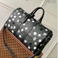 Buy Low Price Louis Vuitton LVxYK Keepall 45 with Painted Dots in Monogram Eclipse Canvas M46400 Black/Silver 2023