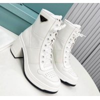 Grade Quality Prada Calf Leather Lace-up Ankle Boots 8cm White 113068