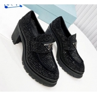 Pretty Style Prada Crystal Heel Loafers Black 113072