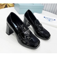 Lowest Price Prada Patent Leather Medium Heel Loafers 7.5cm Black 113079