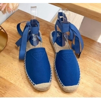 Classic Hot Prada Canvas Flat Espadrilles with Laces Blue 122401