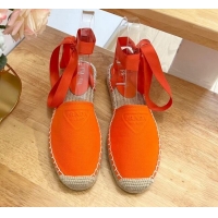 Durable Prada Canvas Flat Espadrilles with Laces Orange 2122402