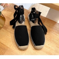 Perfect Prada Canvas Flat Espadrilles with Laces Black 122404