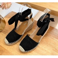 Low Price Prada Canvas Wedge Espadrilles with Laces Black 122408