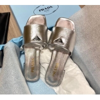 Luxury Prada Saffiano Leather Flat Slide Sandals Silver 122417